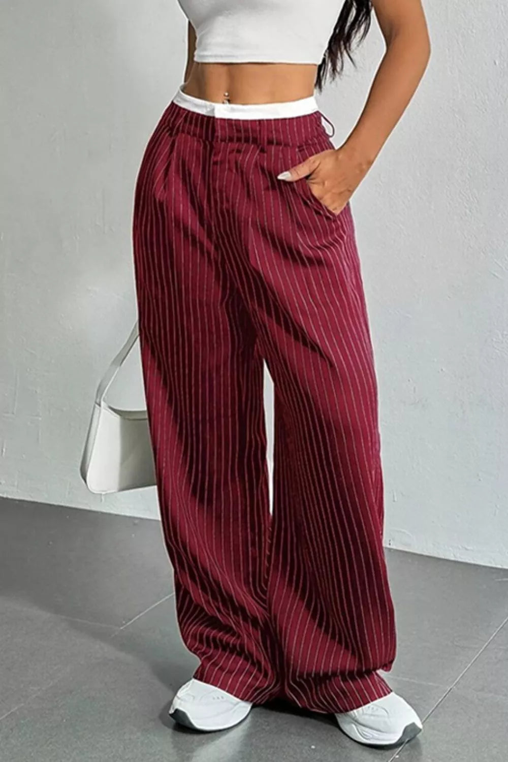 High-Waisted Pinstripe Wide-Leg Pants