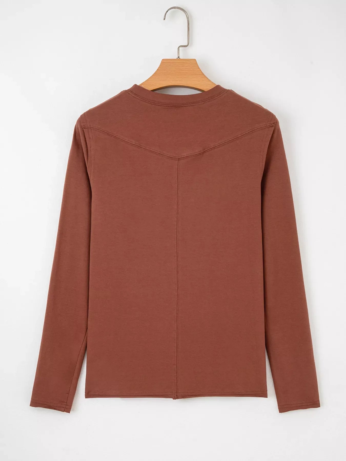 Raw Seam Detail Solid Color Long Sleeve Top