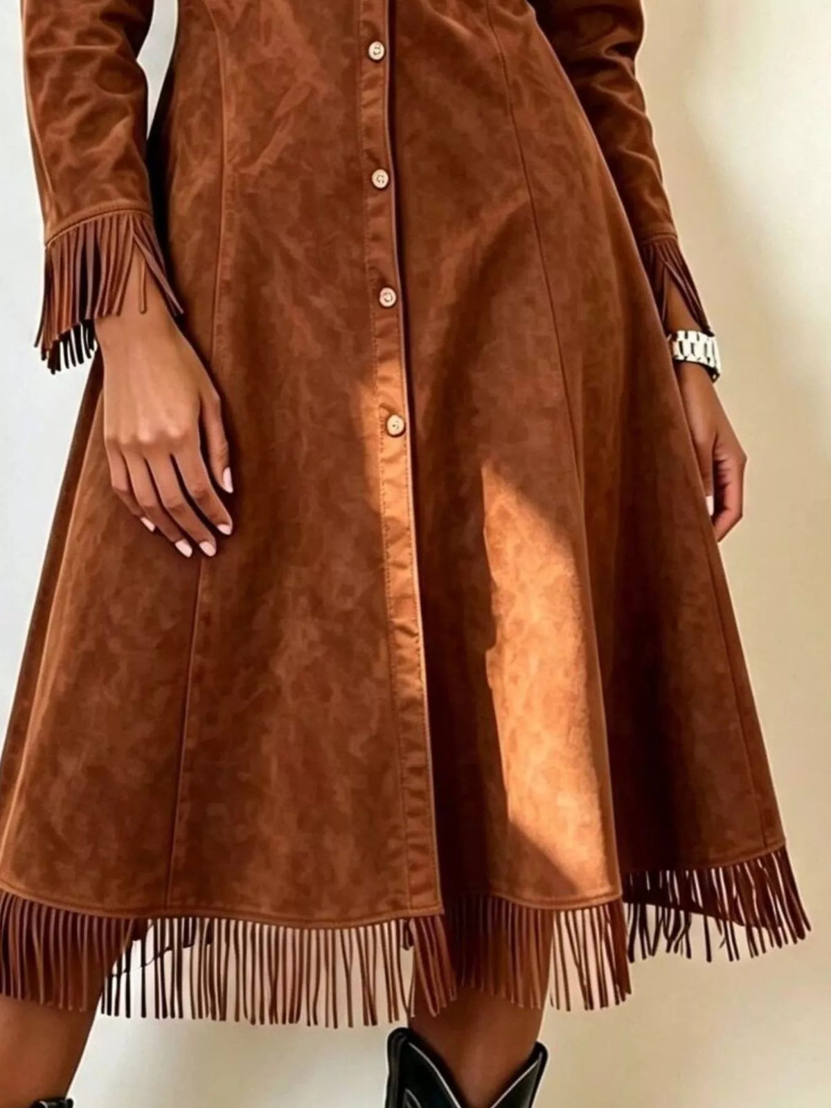 Full Size Fringed Button-Down Outerwear Plus Size