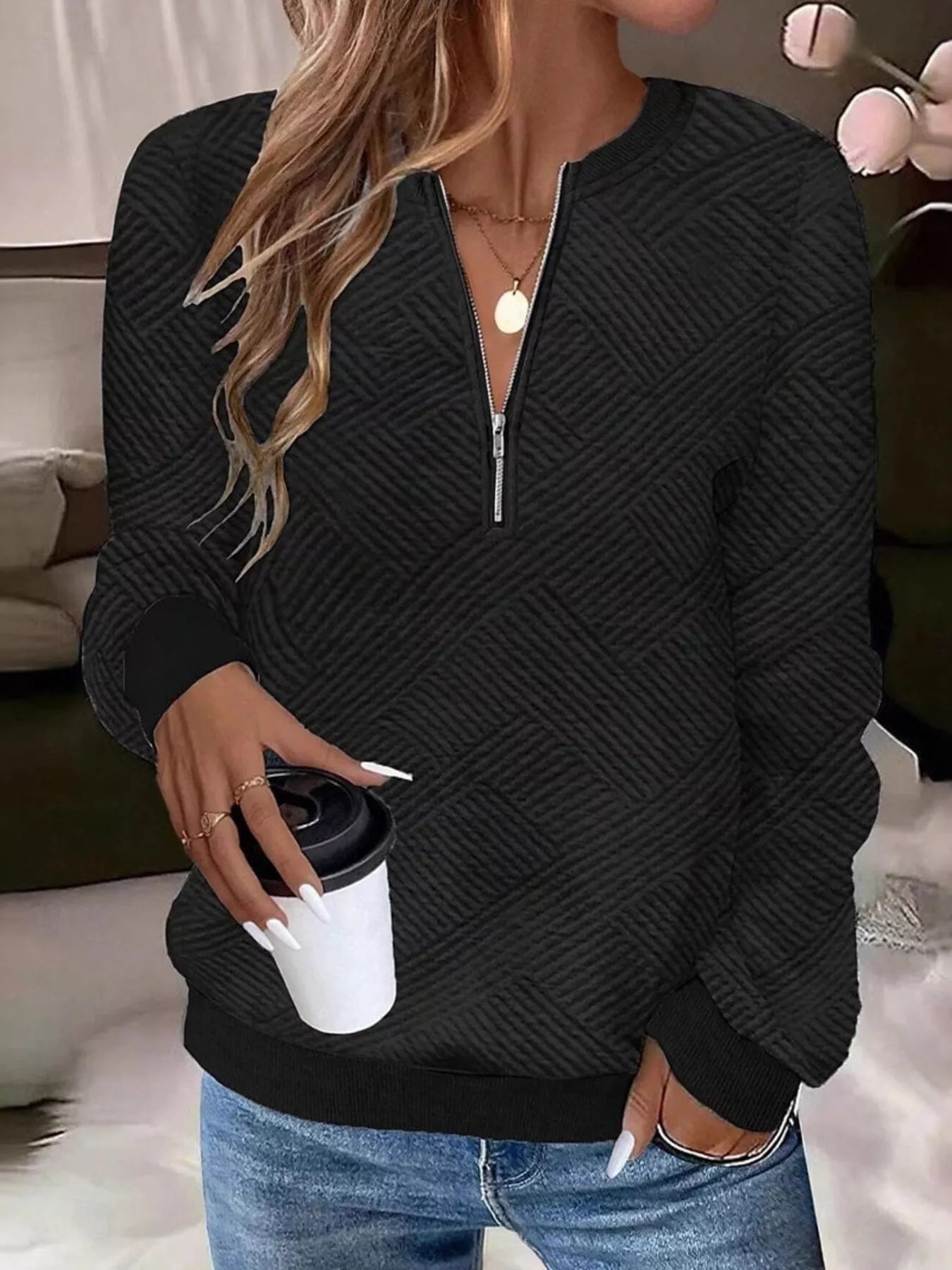 Textured Quarter-Zip Sweatshirt