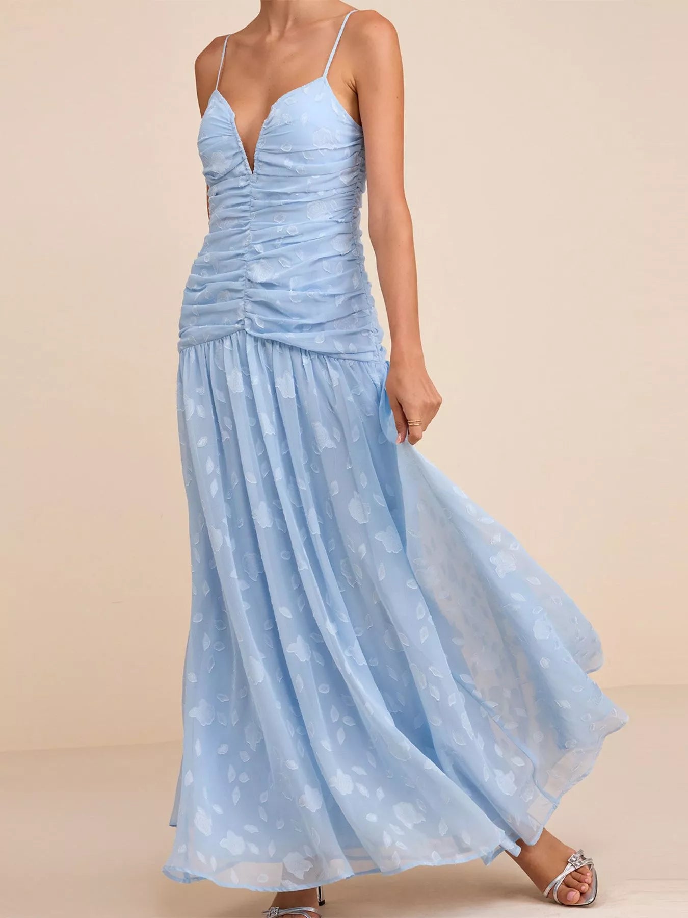 Ruched Spaghetti Strap Maxi Dress