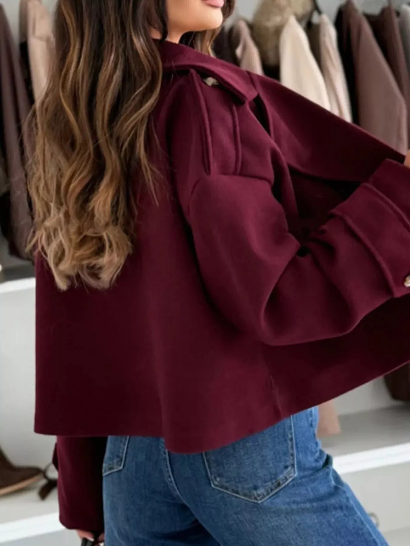 Lapel Collar Dropped Shoulder Jacket