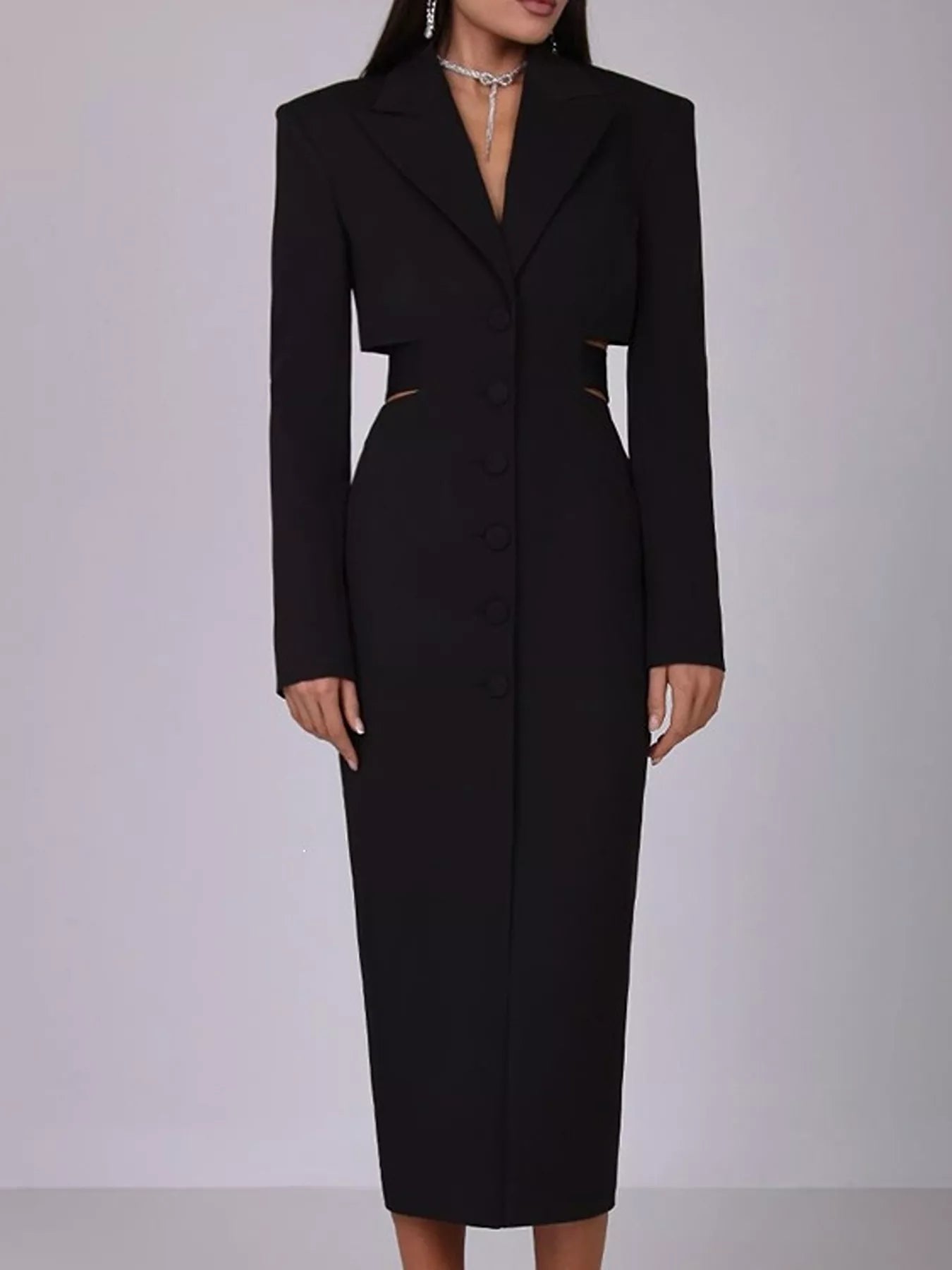 Button-Down Blazer Dress with Cut-out Waist