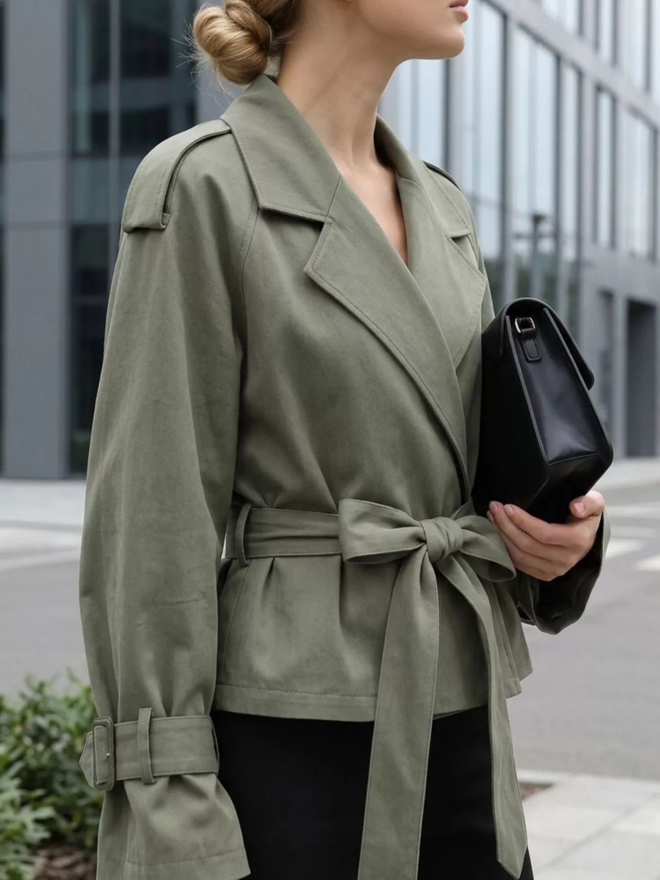 Lapel Collar Belted Cropped Trench
