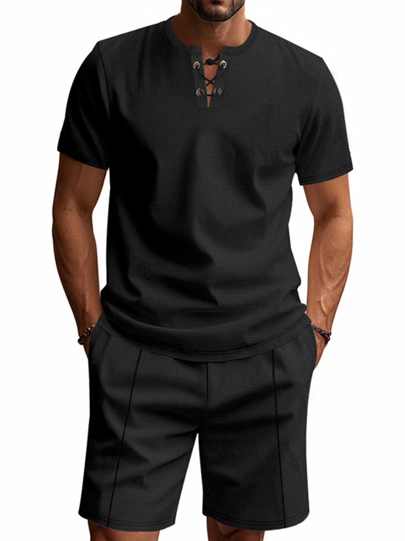 Men's Full Size Casual Short Sleeve Top & Shorts Set Plus Size