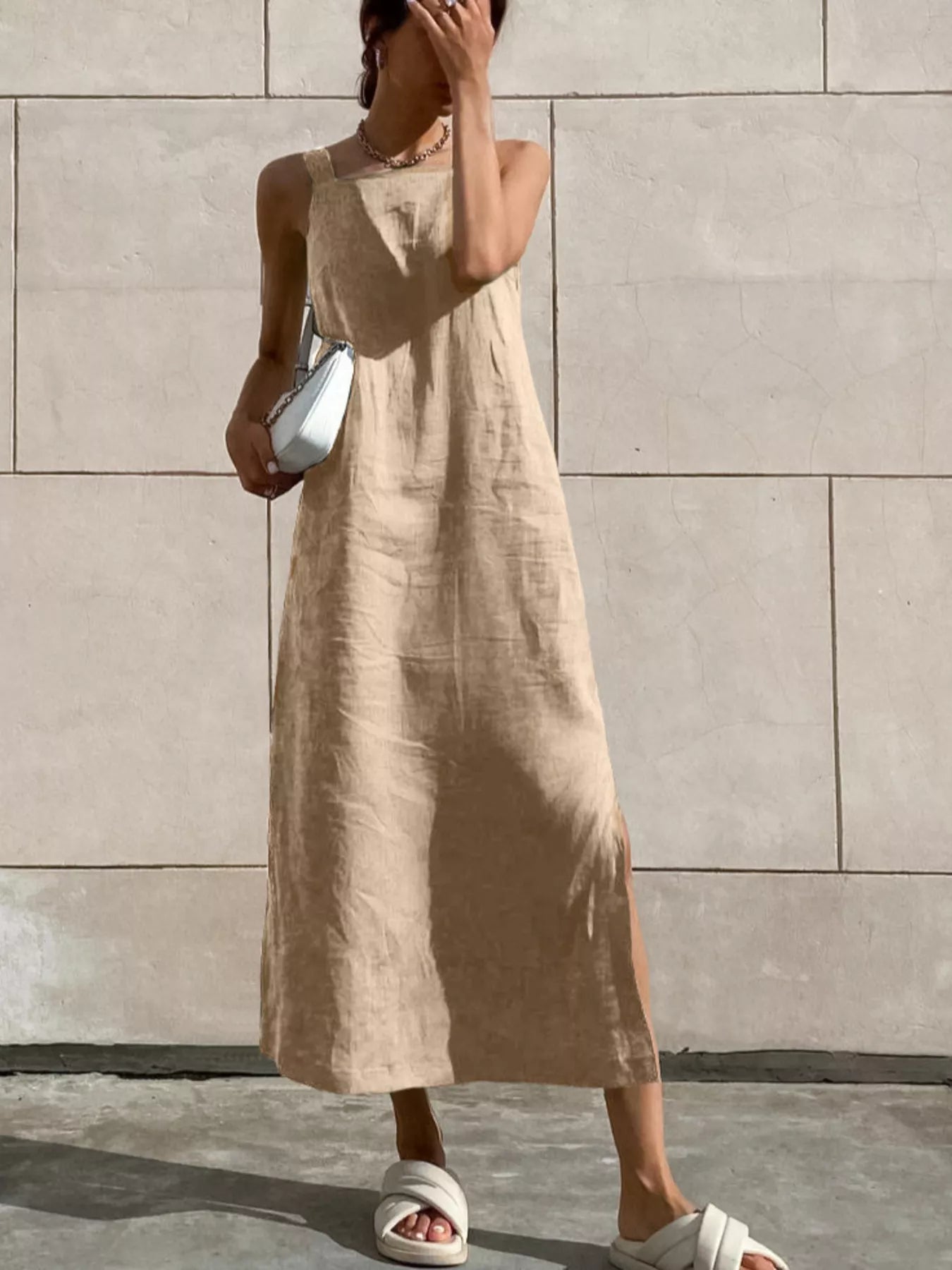 Side Slit Sleeveless Midi Dress
