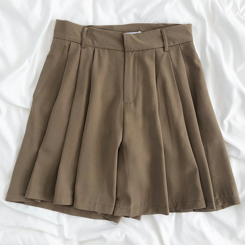 High waist pleated wide leg culottes