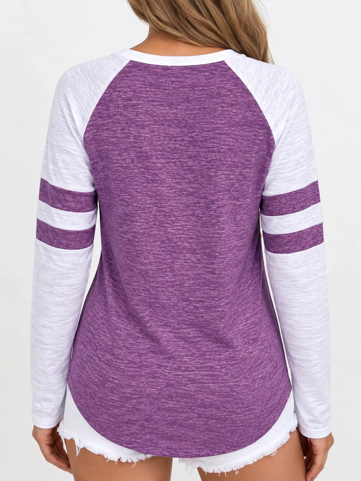 Full Size Color-Block Raglan Sleeve Striped T-Shirt Plus Size