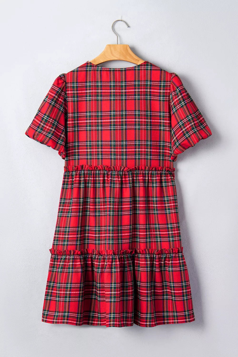 Plaid Knot Neck Short Sleeve Mini Shift Dress