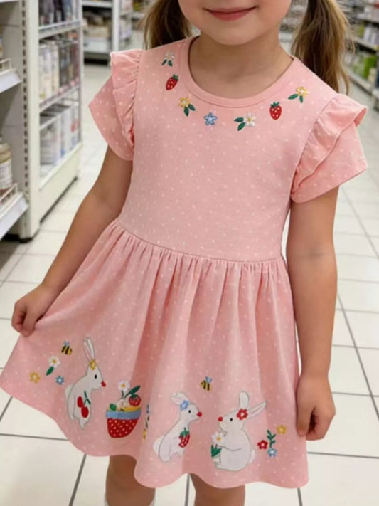 Children's Bunny Embroidered Polka Dot Dress