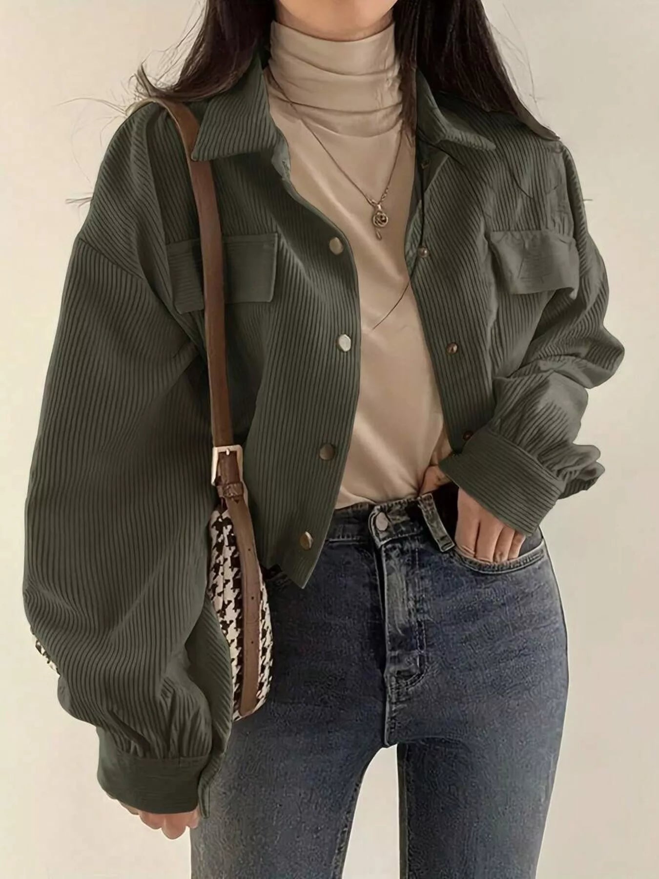 Corduroy Snap Down Cropped Jacket