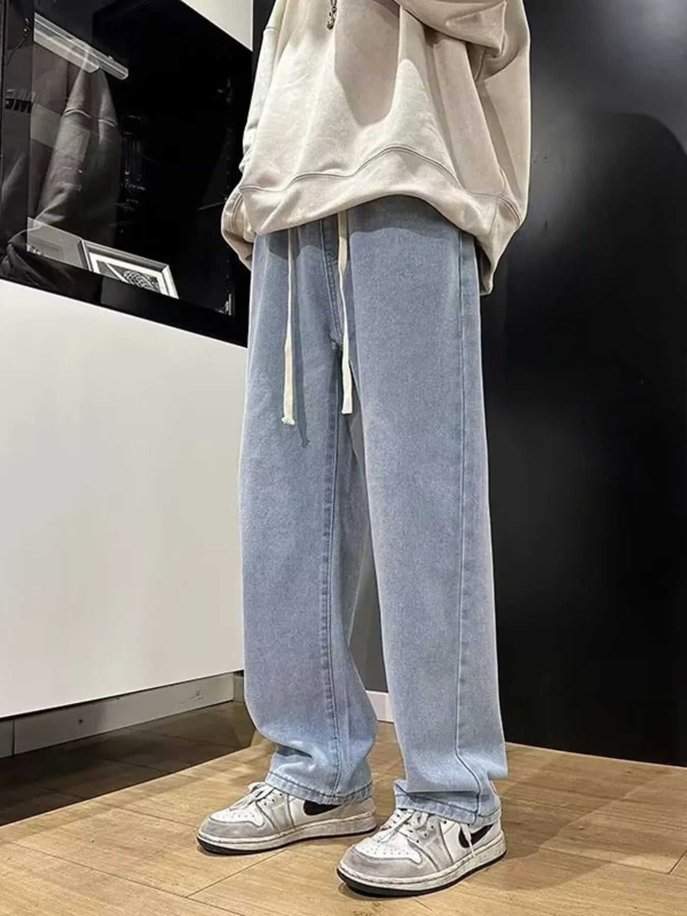 Men's Full Size Drawstring Wide Leg Jeans Plus Size