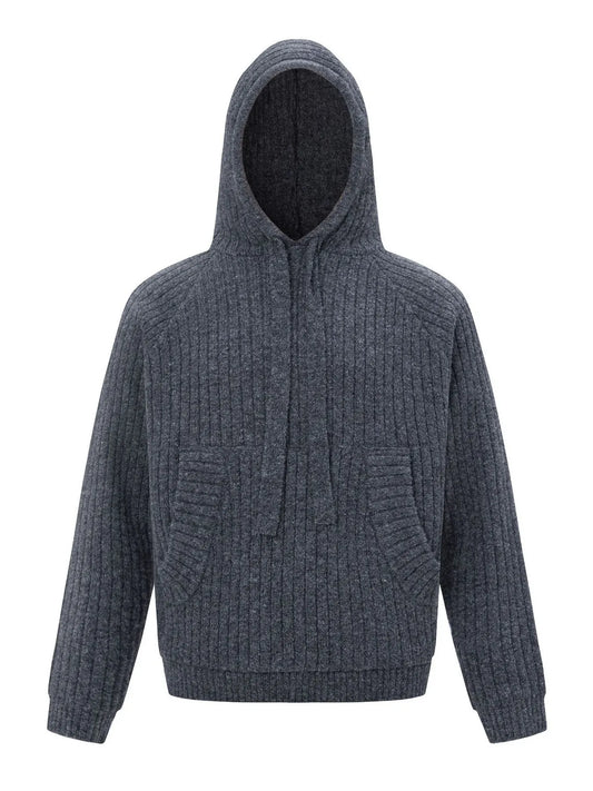 Men's Drawstring Ribbed Hooded Sweater