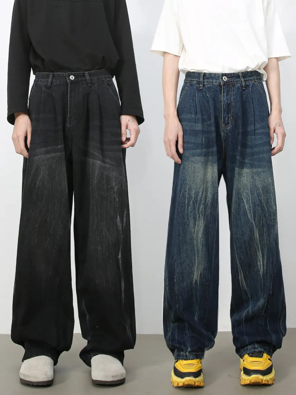 Men's High Waist Washed Jeans