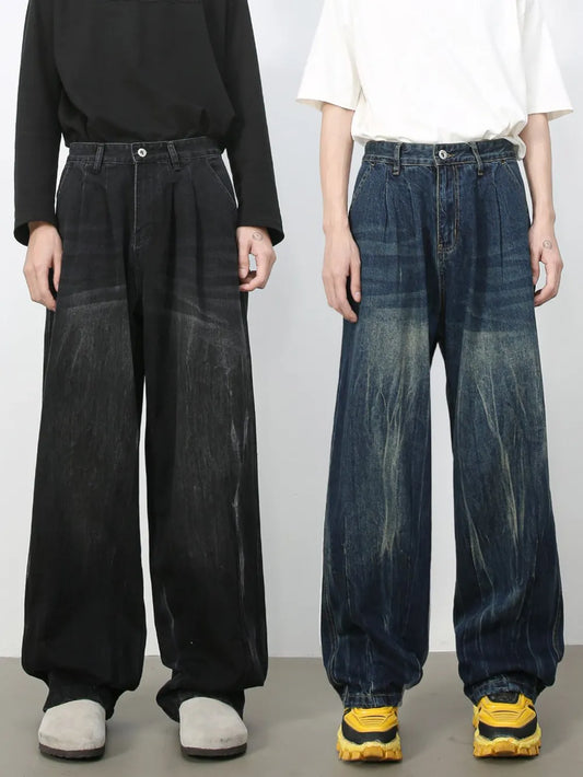 Men's High Waist Washed Jeans