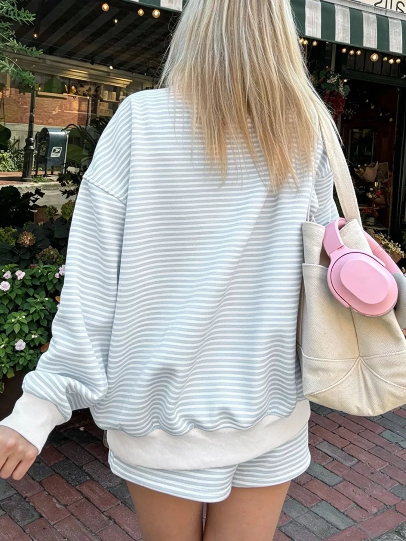 Striped Mock Neck Sweatshirt and Shorts Set