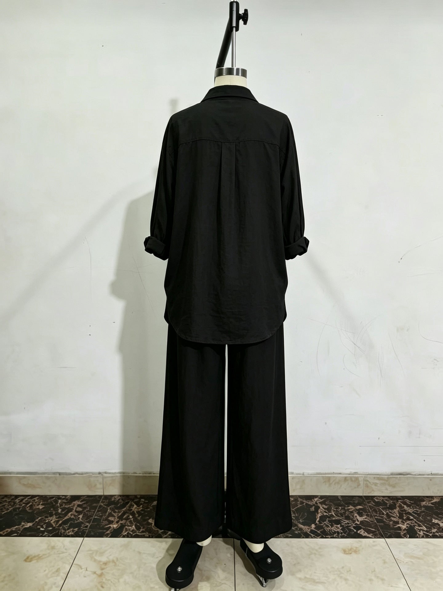Women's Linen Two-Piece Set – Long Sleeve Shirt & Wide-Leg Pants