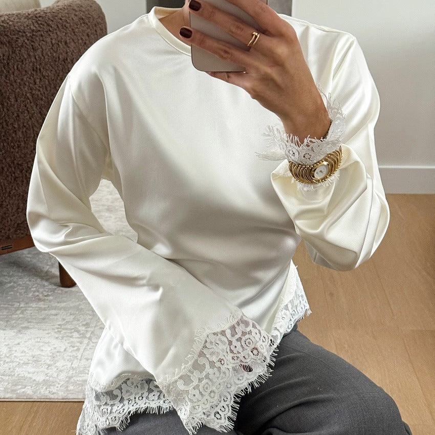 Round Neck Irregular Hem Long Sleeve T-Shirt for Women