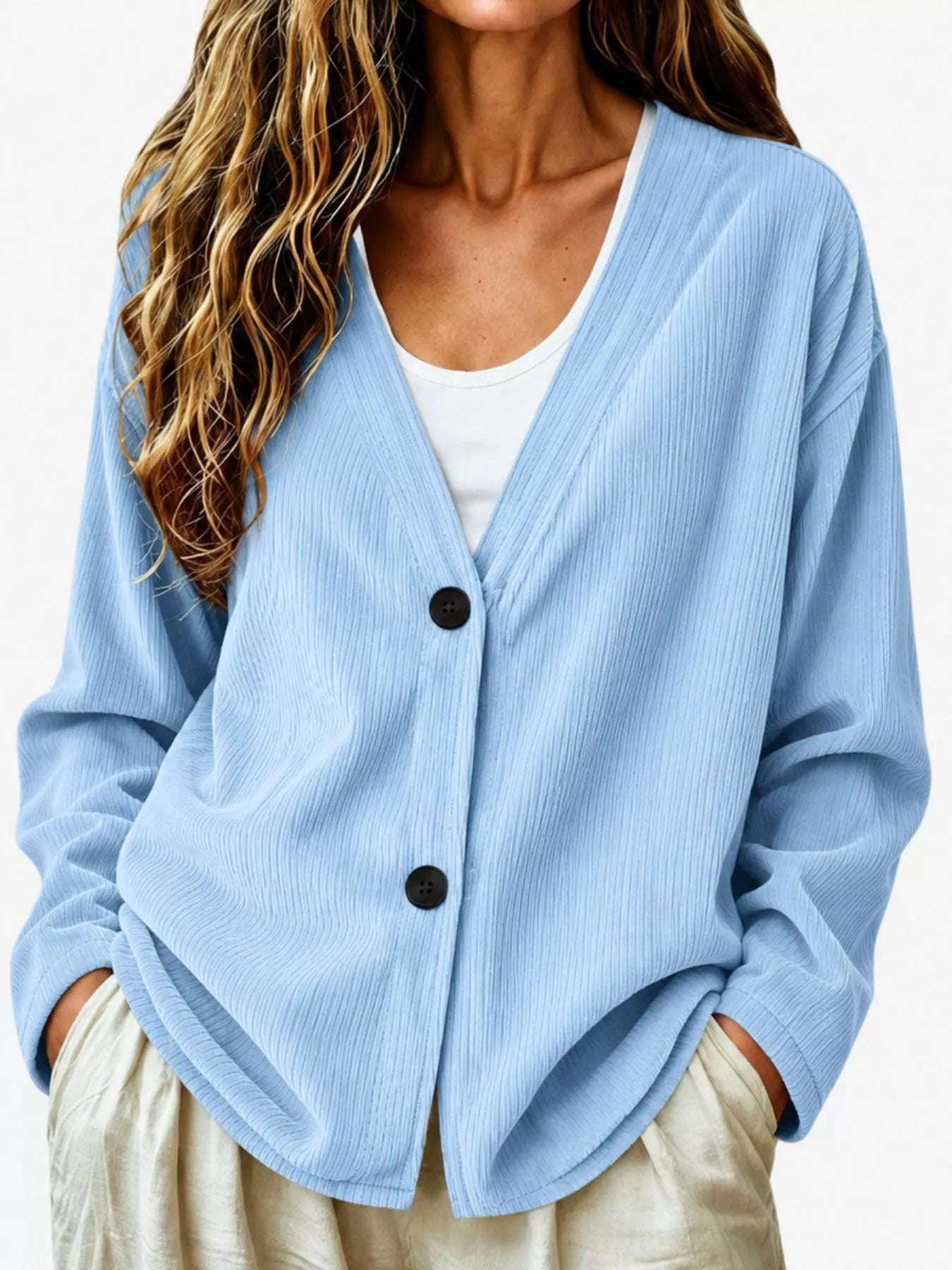 Casual Corduroy Button-Up Cardigan