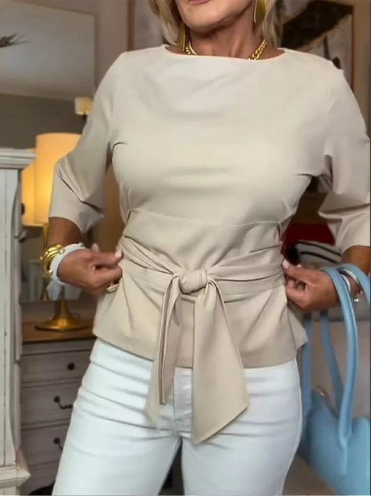 Full Size Tied 3/4 Sleeve Top Plus Size