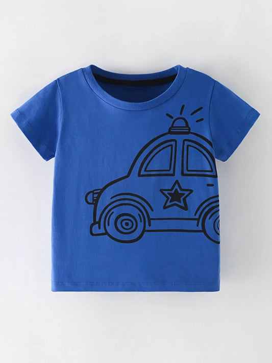 Children's Fun Police Car Graphic Short Sleeve T-Shirt