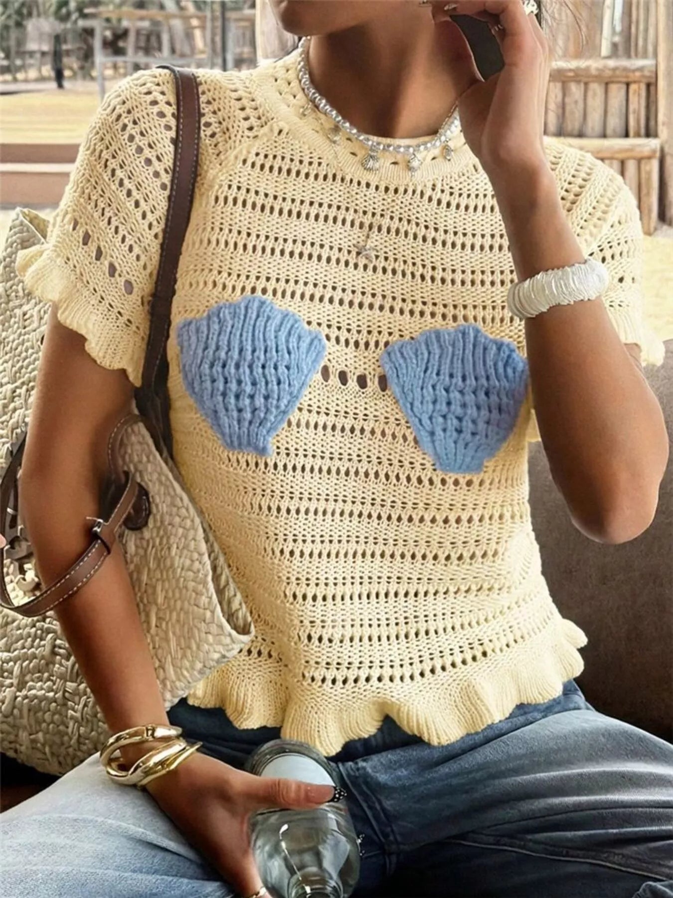 Seashell Crochet Knit Top