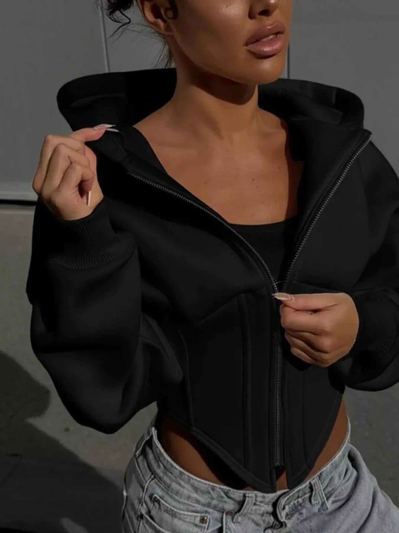 Zip-Up Cropped Hoodie