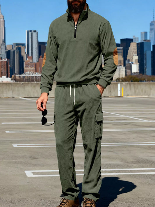 Men's Full Size Casual Long Sleeve Top & Pants Set Plus Size
