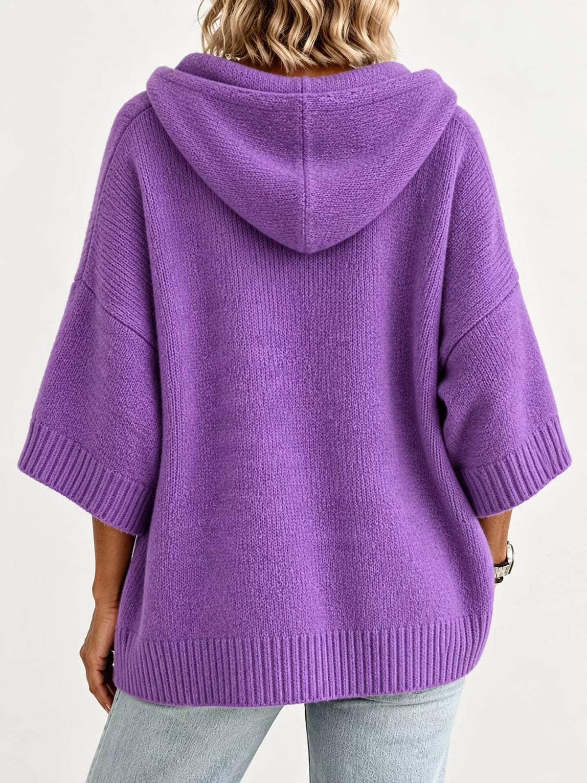 Full Size Hooded Open-Front Knit Cardigan Plus Size