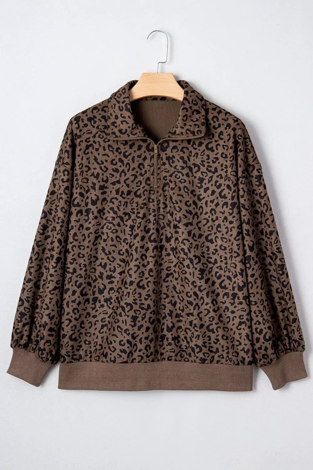 Leopard Print Quarter-Zip Sweatshirt