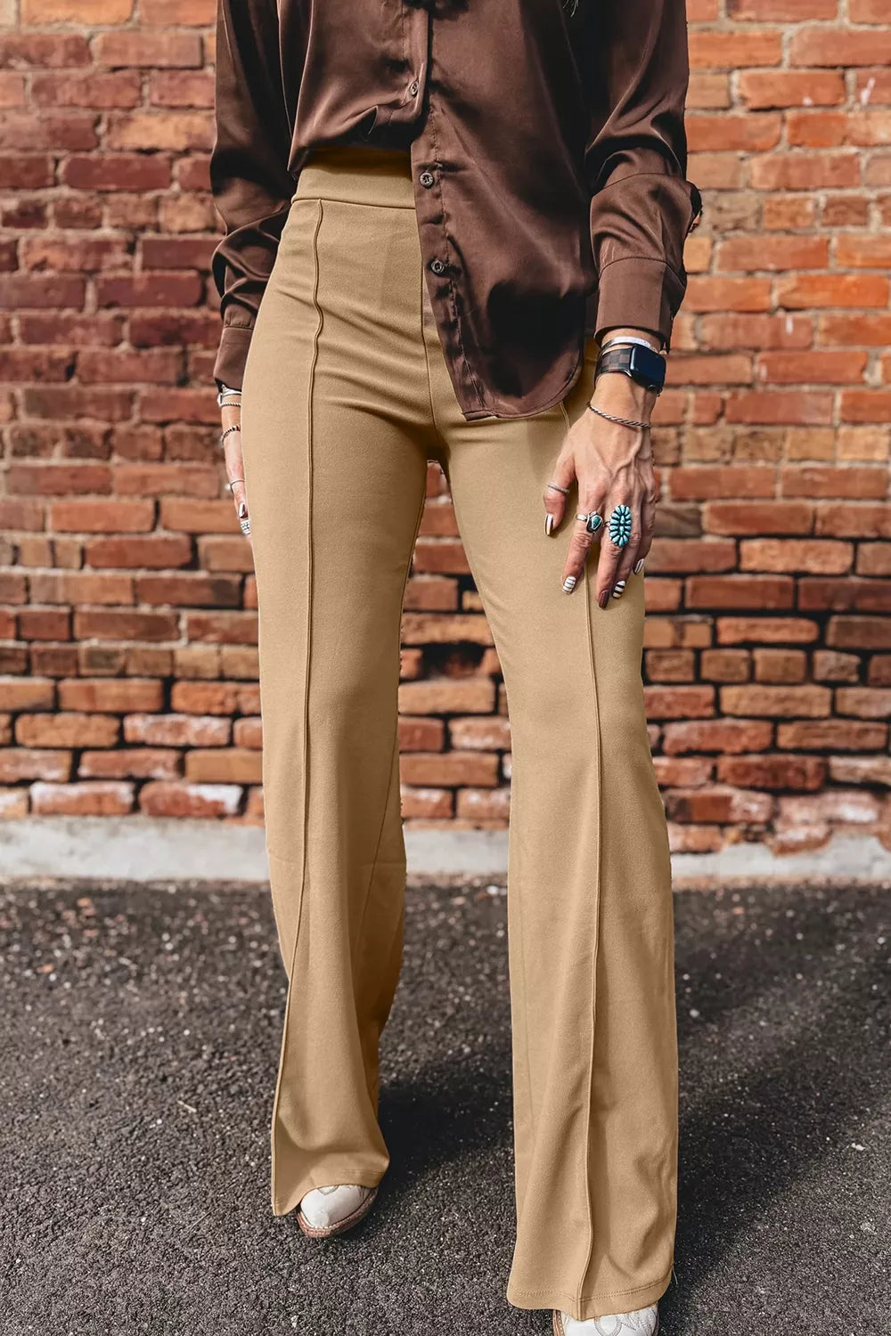 High Waist Full Length Regular Fit Pants