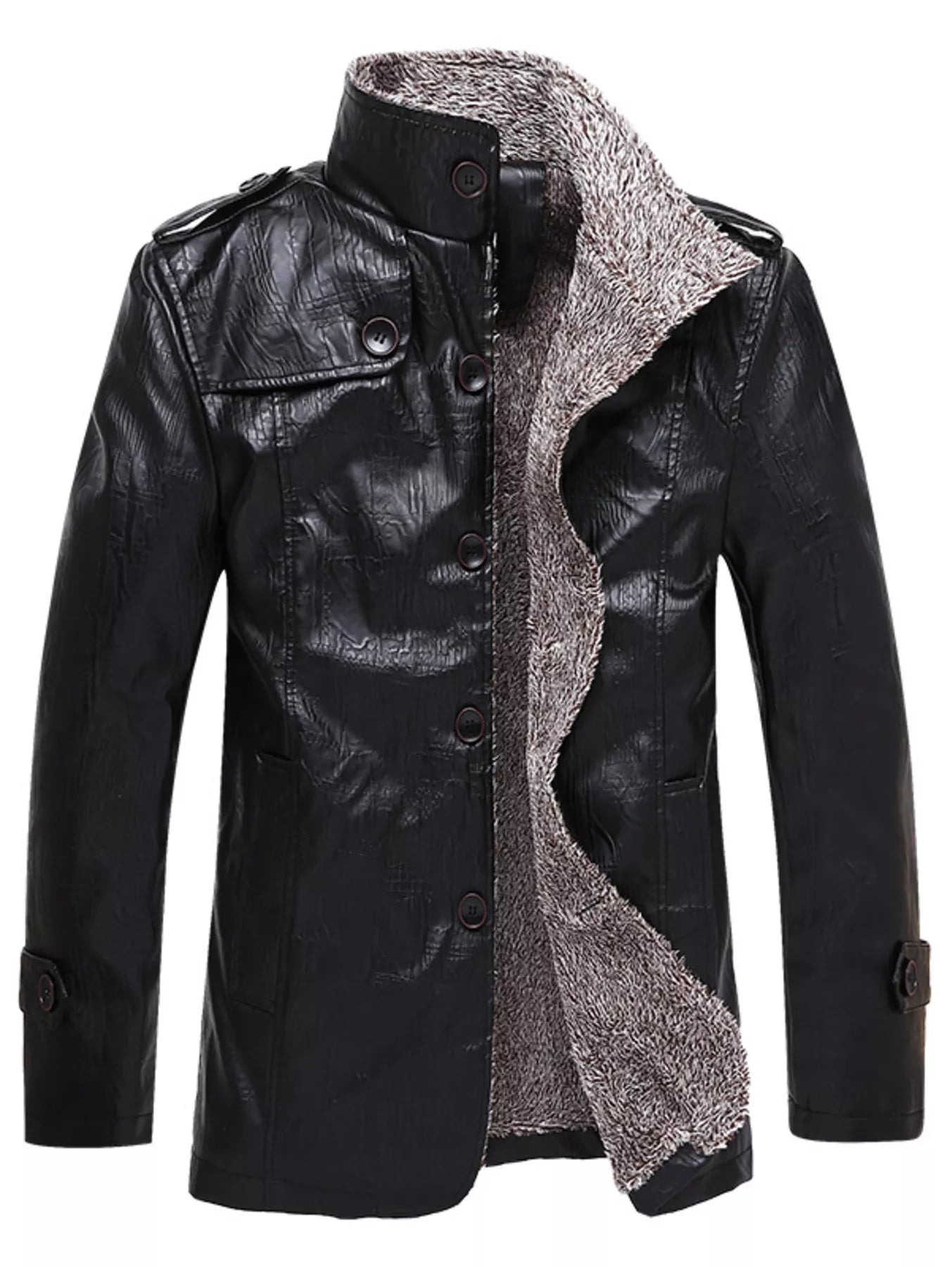 Men's Plus Size Button Up Fleece Lined Coat