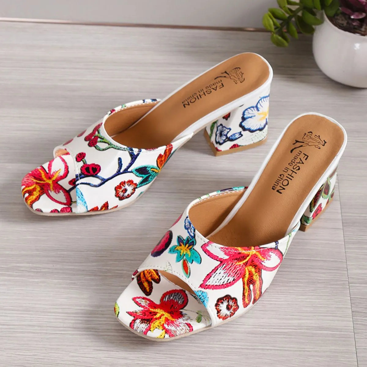 Printed Block Heels Sandals