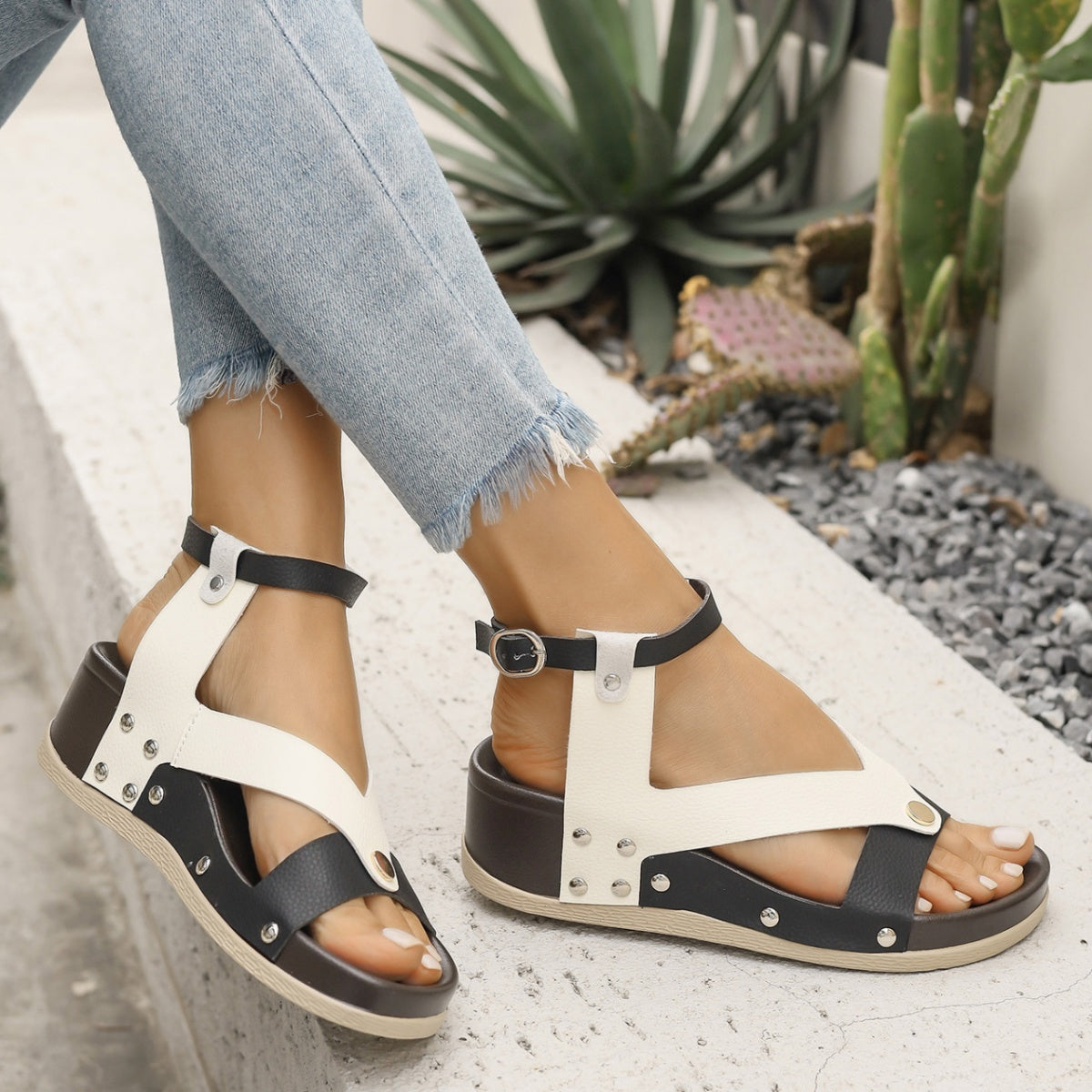 Leopard Ankle Strap Wedge Sandals