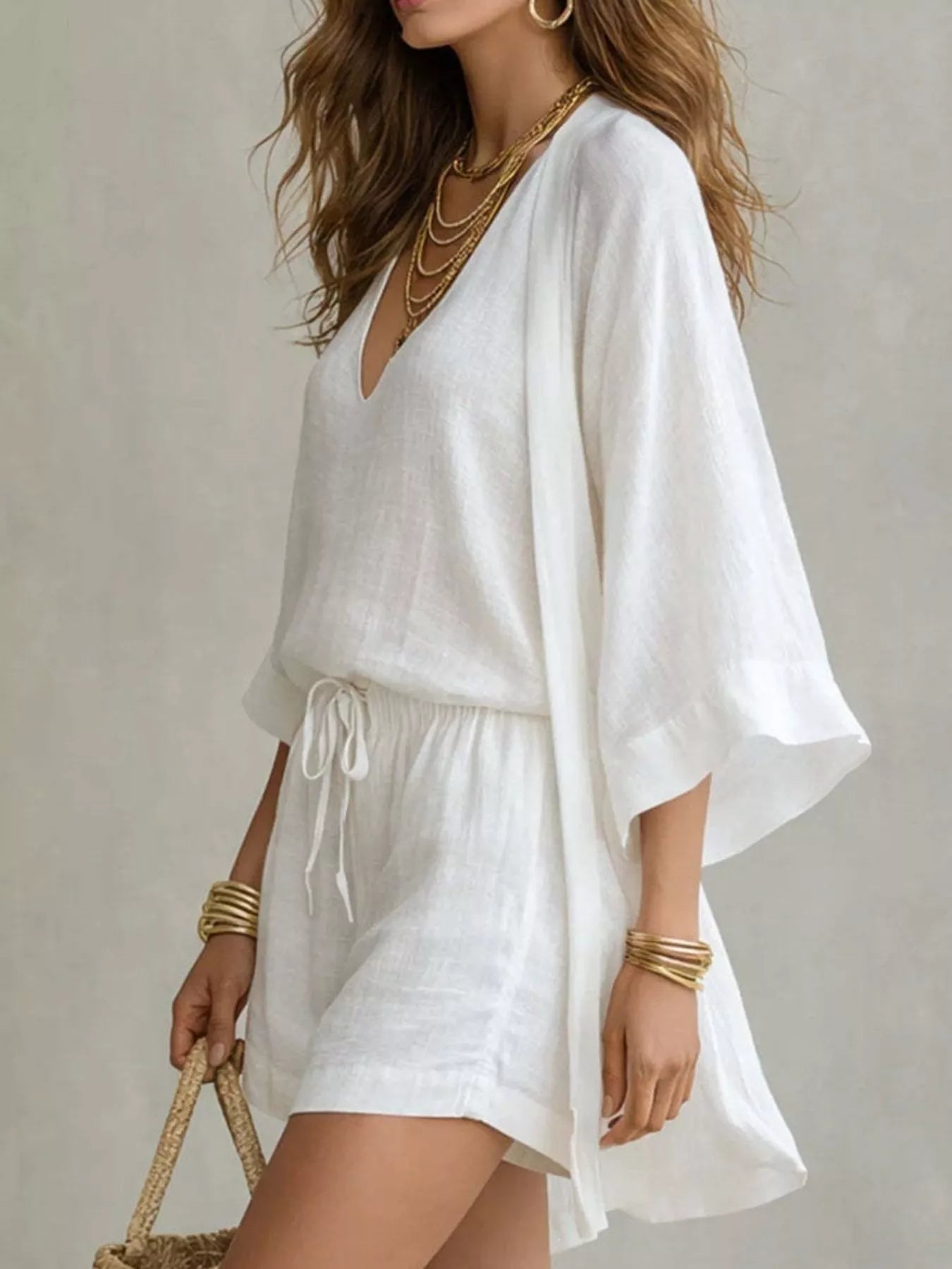 Full Size Elegant Tank and Drawstring Shorts with Cardigan 3-Piece Set Plus Size