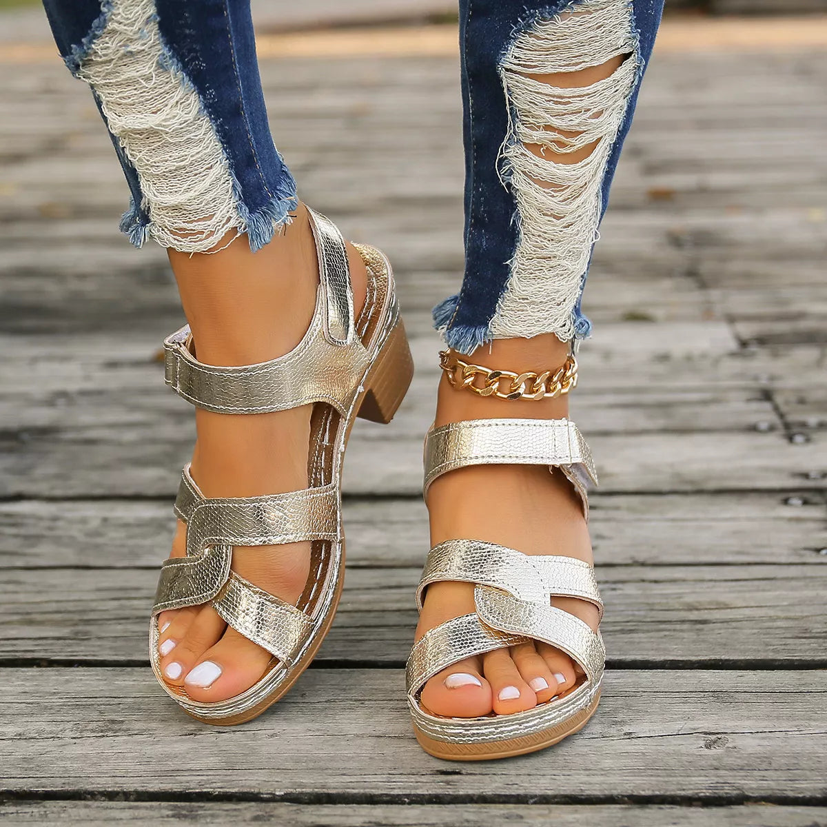 Open Toe Block Heels Sandals