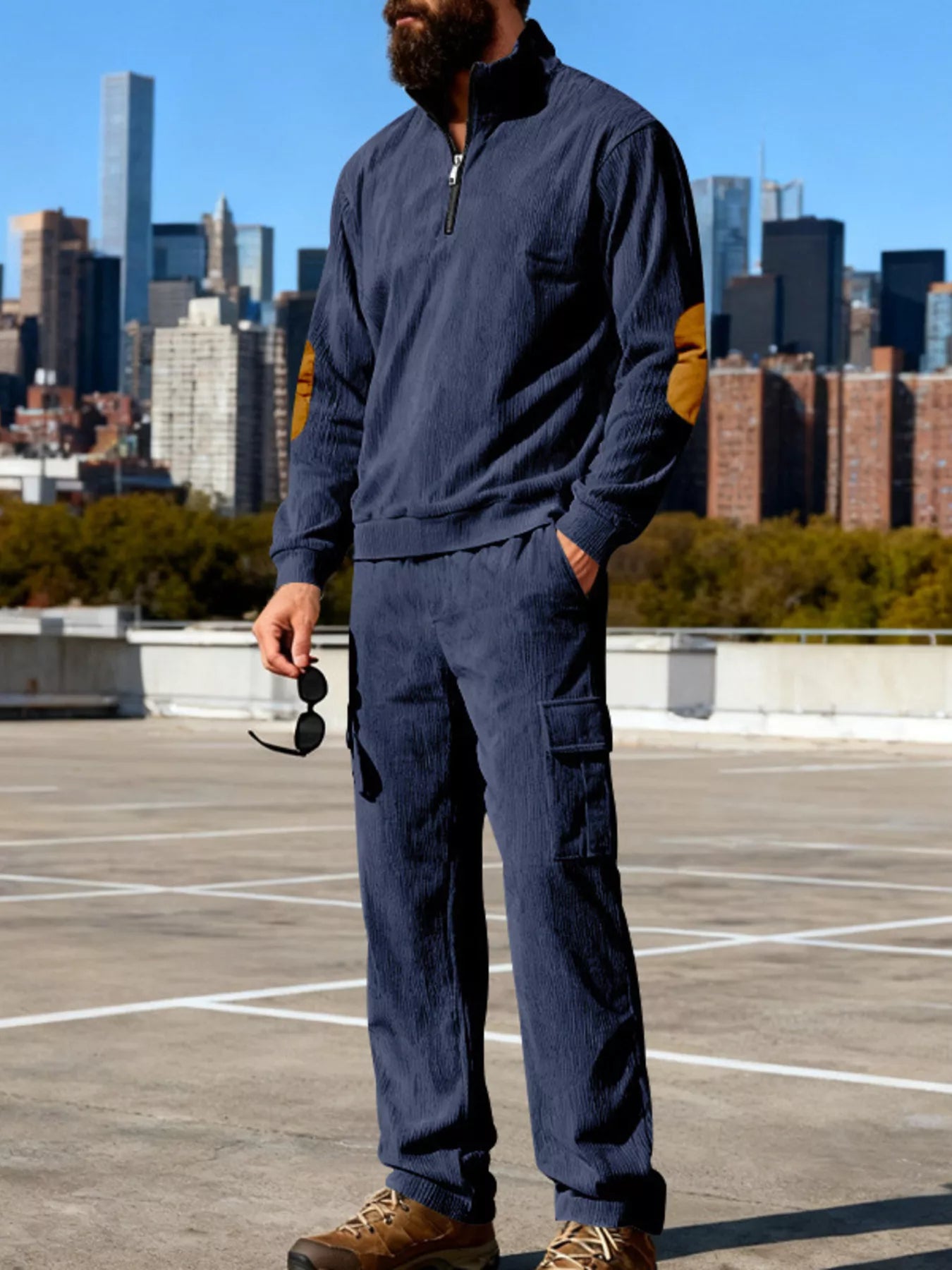 Men's Full Size Casual Long Sleeve Top & Pants Set Plus Size