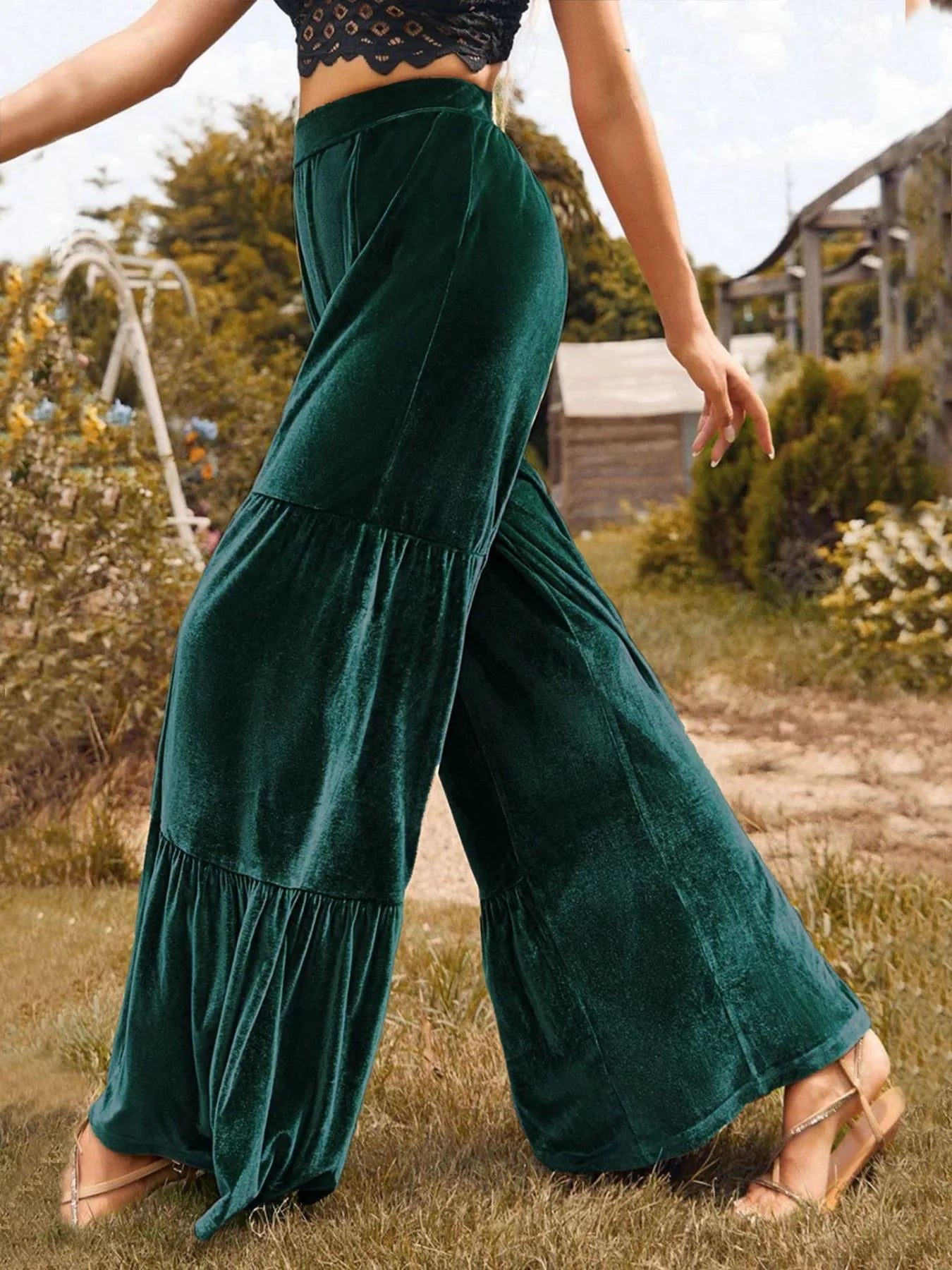 Velvet High Waist Wide Leg Pants