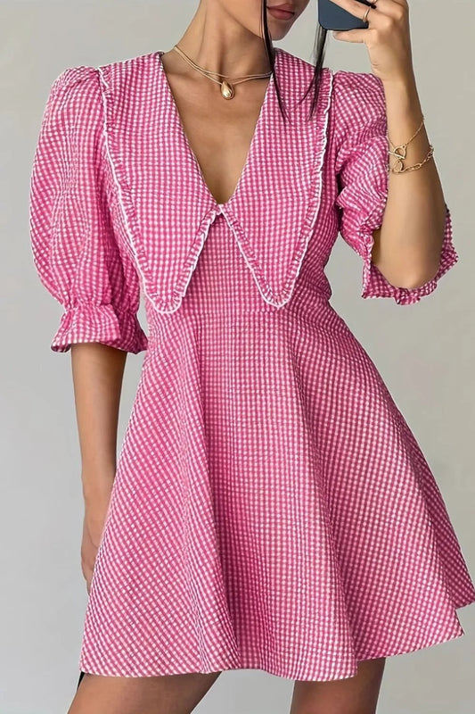 Gingham Puff Sleeve Mini Dress