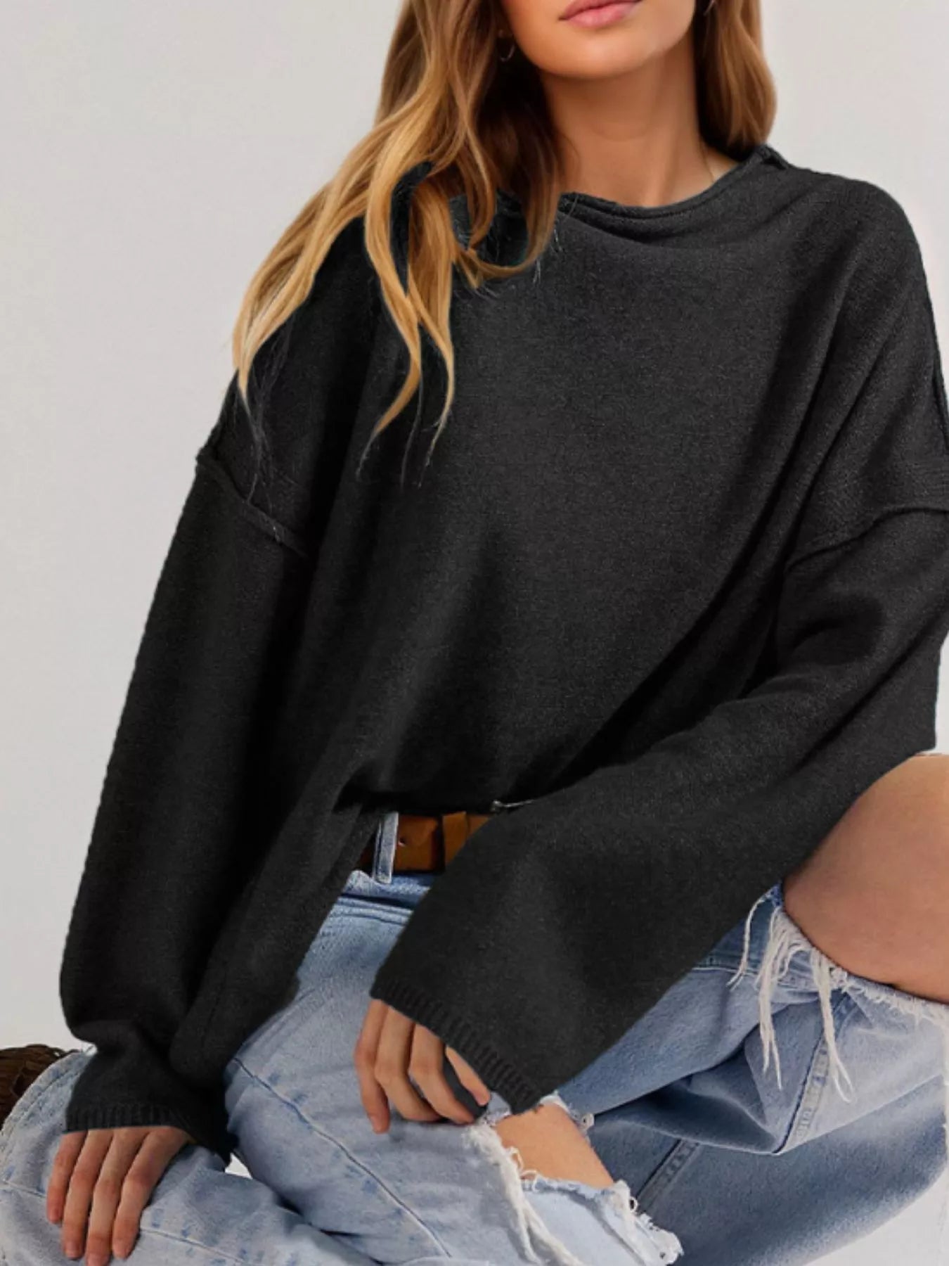 Exposed Seam Mock Neck Knit Top