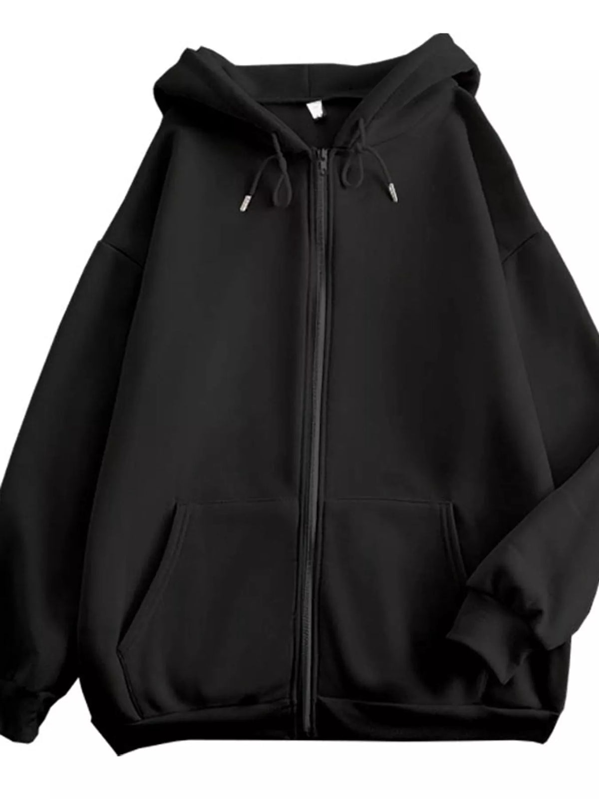 Full Size Oversized Solid Zip-Up Hoodie with Drawstring Plus Size