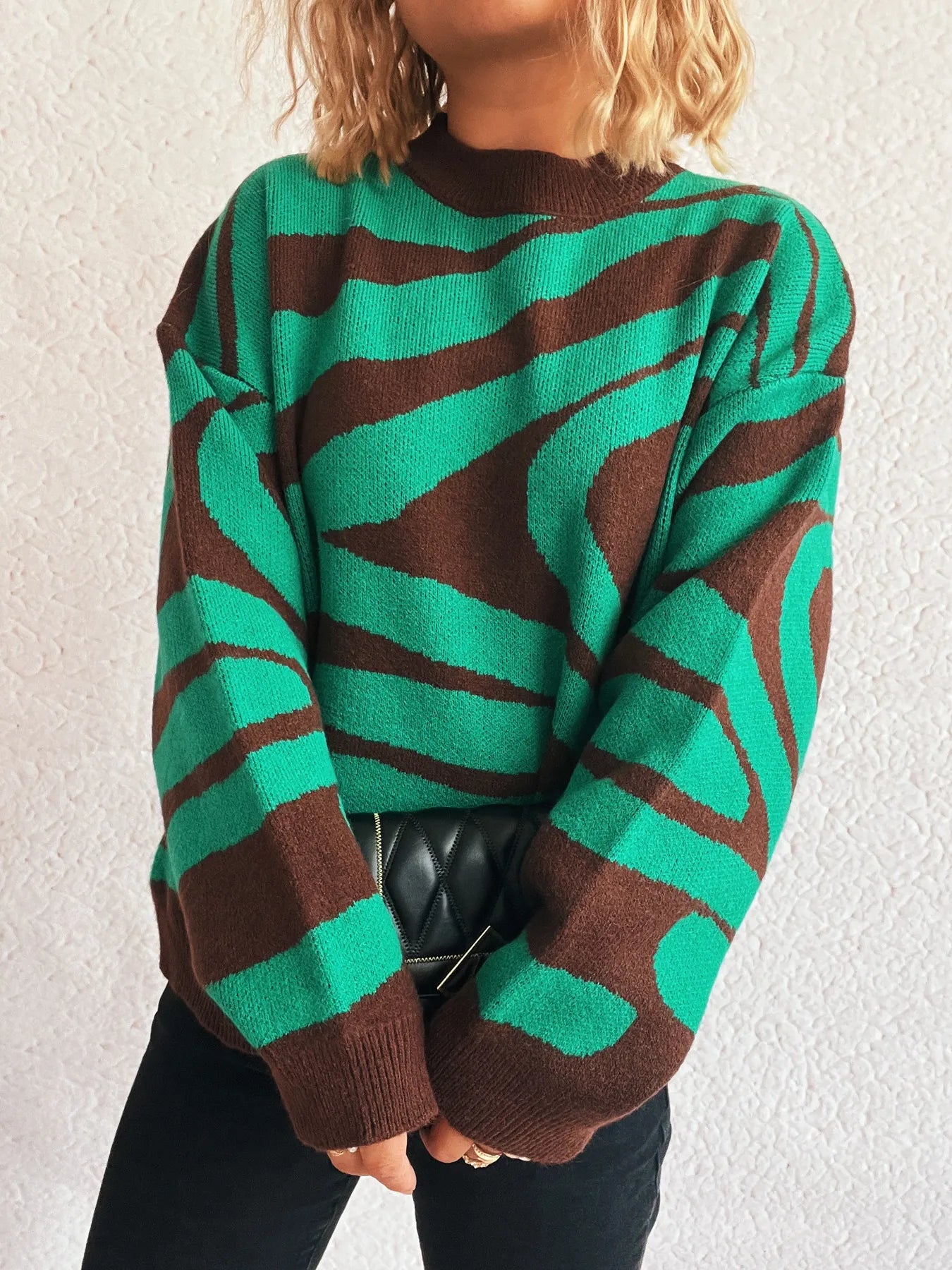 Zebra Print Round Neck Sweater