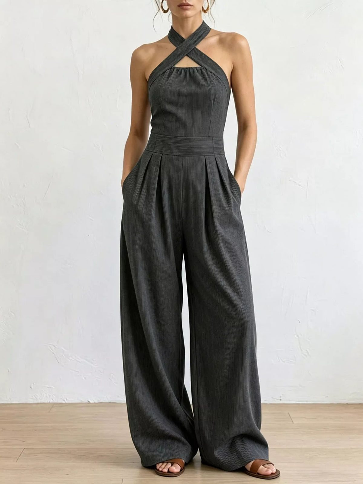 Full Size Halter Neck Wide-Leg Jumpsuit Plus Size