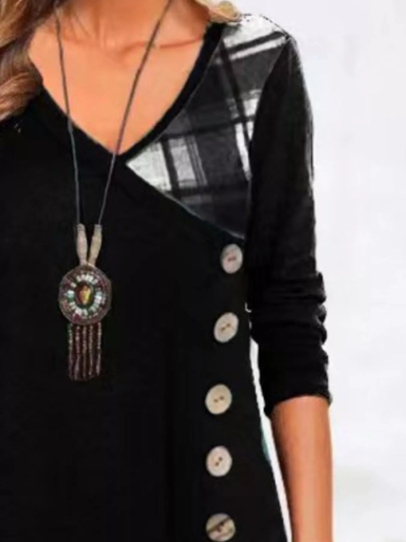 Full Size Asymmetrical Plaid Patchwork Long Sleeve Dress Plus Size