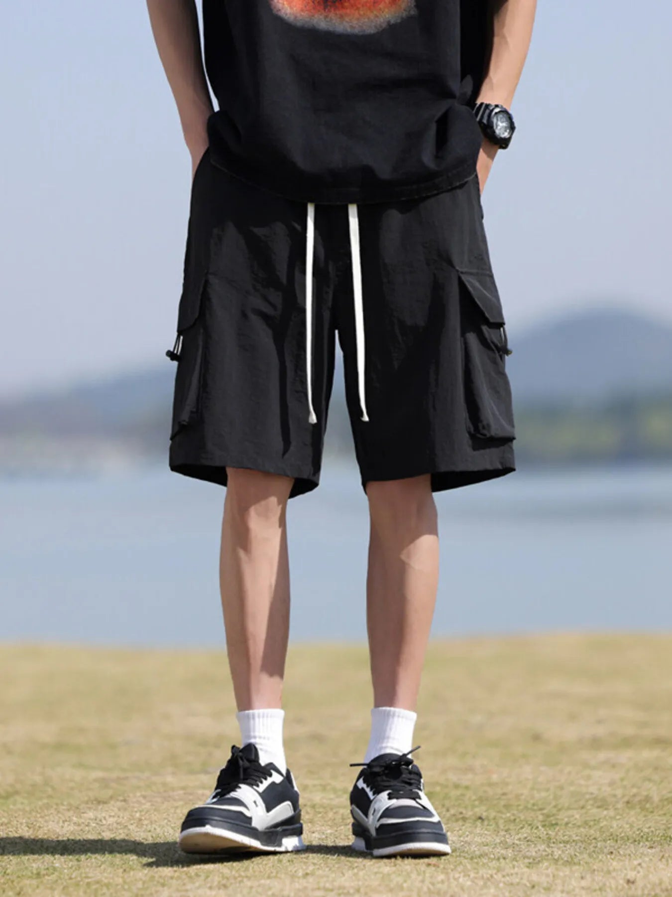 Men's Plus Size Drawstring Cargo Shorts