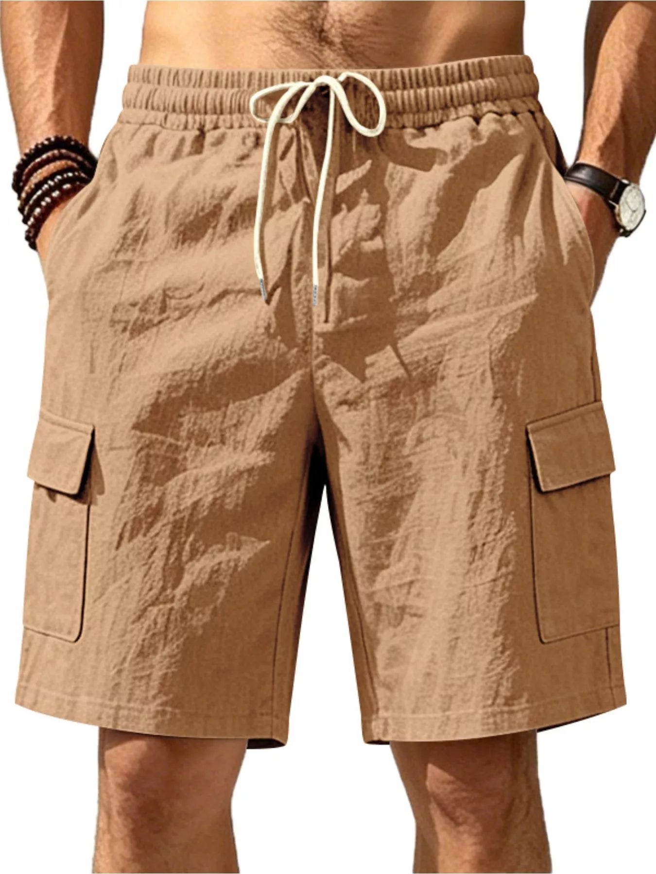 Men's Plus Size Casual Cargo Shorts with Drawstring Waist