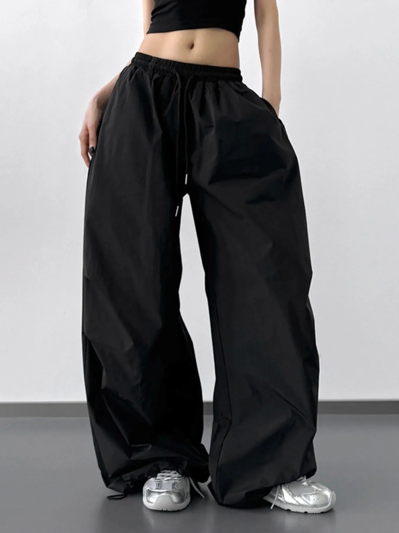 Letter Back Wide Leg Drawstring Pants