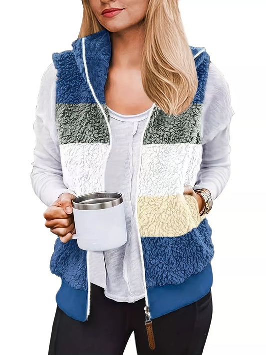 Color Block Zip Up Vest Coat