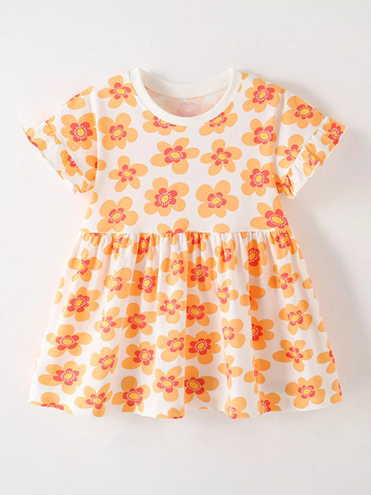 Children's Floral Print Ruffle Sleeve Casual Dress