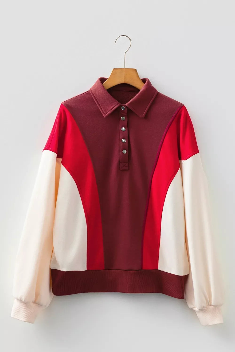 Color-Block Snap-Button Oversized Sweatshirt